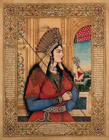 A Mughal Empress Or Member Of A Royal Family Holding A Spear And Turban Ornament - C.1800-1899- Vintage Indian Miniature Art Painting - Canvas Prints by Miniature Vintage