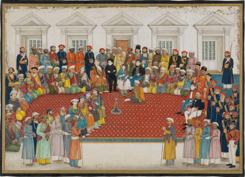 A Painting Of Begum Samru’s Household - C1820 -  Vintage Indian Miniature Art Painting by Miniature Vintage