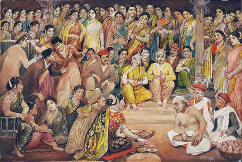 A Pathare Prabhu Wedding Ceremony - M V Dhurandhar - Indian Masters Art Painting - Canvas Prints by M. V. Dhurandhar