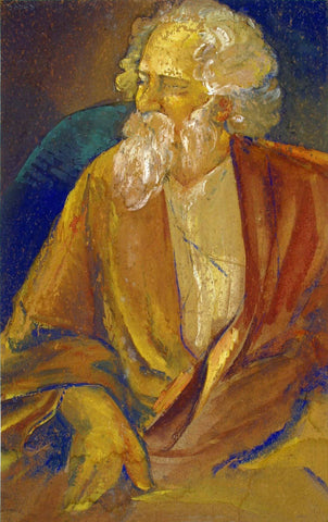 A Portrait of Gurudev Rabindranath Tagore - Jamini Roy - Bengal School - Indian Masters Painting by Jamini Roy