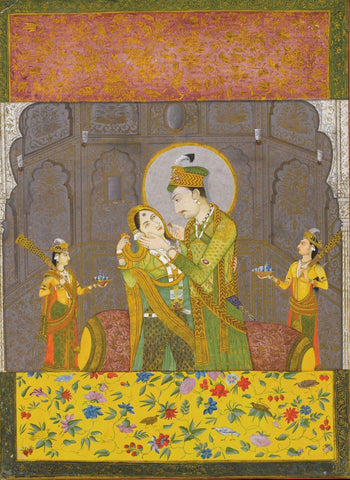 A Prince And His Consort - C.1810 -  Vintage Indian Miniature Art Painting by Miniature Vintage