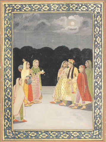 A Prince Lulled To Sleep By Khayyal Musicians - Provincial Mughal School - C.1720 -  Vintage Indian Miniature Art Painting by Miniature Vintage