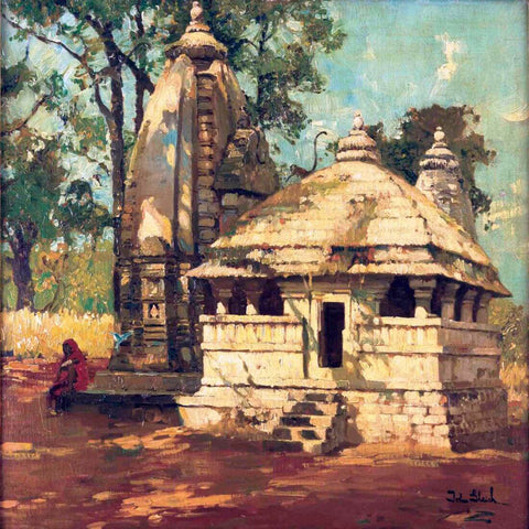 A Temple In India - John Gleich - Vintage Orientalist Painting of India by John Gleich