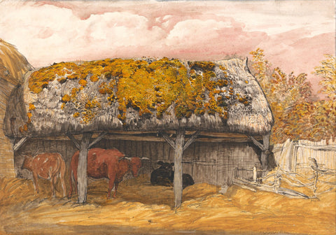 A Cow Lodge with a Mossy Roof - Canvas Prints by Samuel Palmer