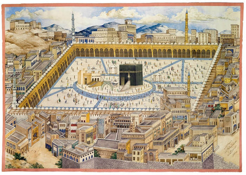 A View of The Kaaba and Surrounding Buildings in Mecca, Persia, 19th century - Large Art Prints by Mahmud