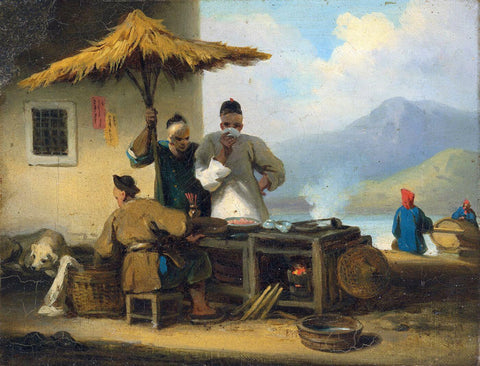 A Chinese Foodstall In Macao - George Chinnery - Vintage Orientalist Painting - Canvas Prints by George Chinnery