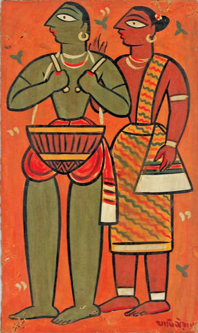 A Santhal Couple - Canvas Prints by Jamini Roy