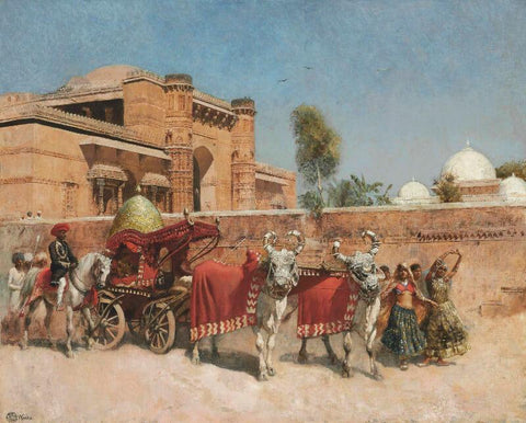 A Wedding Procession Before A Palace In Rajasthan - Canvas Prints by Edwin Lord Weeks