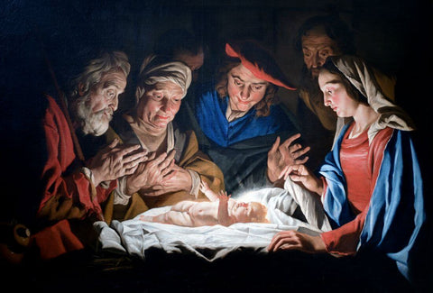 Adoration Of Jesus By The Shepherds – Matthias Stom – Christian Art Painting by Matthias Stom