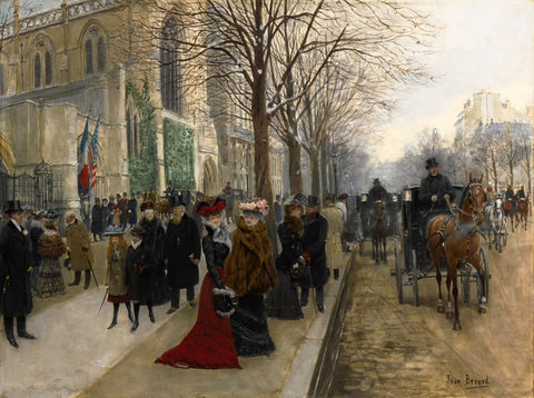 After The Service At The Church Of The Holy Trinity (Après le service à léglise de la Sainte Trinité) - Jean Béraud Painting by Jean Béraud