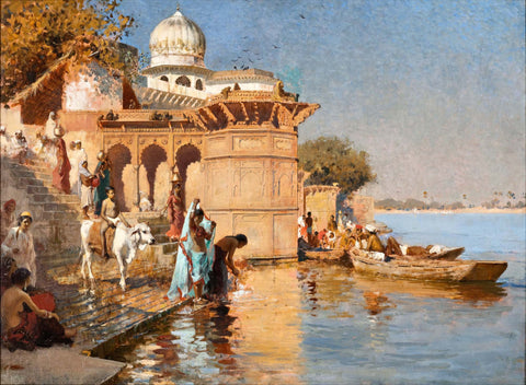 Along the Ghats, Mathura - Canvas Prints by Edwin Lord Weeks