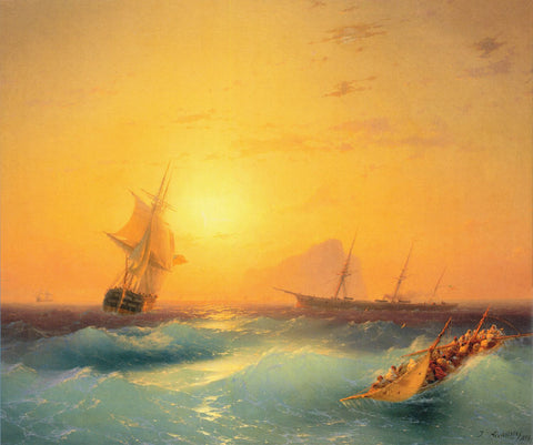 American Shipping Off The Rock Of Gibraltar - Canvas Prints by Ivan Aivazovsky