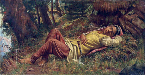 An Indian Girl Asleep On A Hillside In Simla - Valentine Cameron Prinsep - Orientalist Painting of India by Valentine Cameron Prinsep