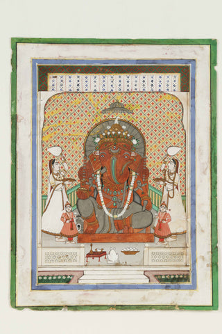 Indian Miniature Art - Rajasthani Painting - Lord Ganesha by Angele Hammonds