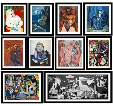 Set of 10 Best of Pablo Picasso Paintings - Framed Poster Paper (12 x 17 inches) each