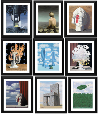 Set of 10 Best of René Magritte Paintings - Framed Poster Paper (12 x 17 inches) each by Rene Magritte