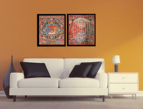 Buddha Mandala And Thangka - Set Of 2 Premium Quality Framed Art Print (11 x 12 inches) each by Anzai