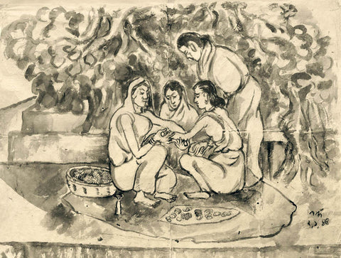 Bangle Seller - Nandlal Bose - Bengal School Indian Watercolor Painting by Nandalal Bose