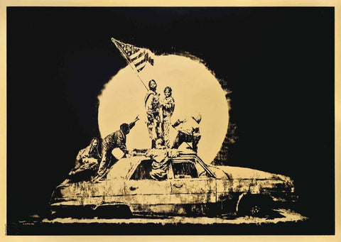 Banksy Flag (Gold) – Banksy – Pop Art Painting by Banksy