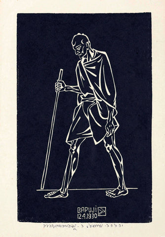 Bapuji (Mahatma Gandhi) - Nandalal Bose - Bengal School Indian Painting by Peter James