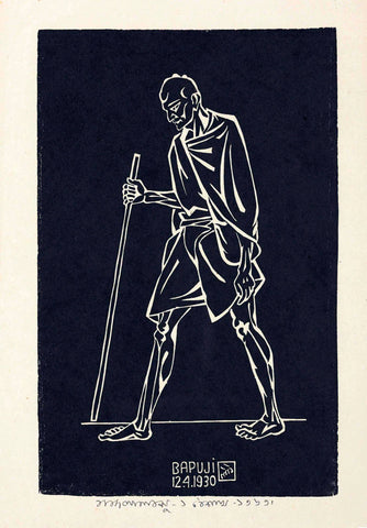 Bapuji (Mahatma Gandhi) - Nandalal Bose - Bengal School Indian Painting - Art Prints by Peter James