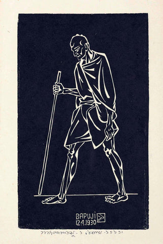 Bapuji (Mahatma Gandhi) - Nandalal Bose - Bengal School Indian Painting by Nandalal Bose