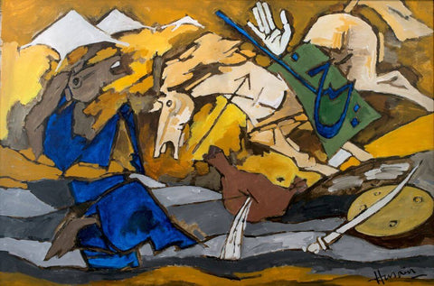 Battle Of Karbala - Maqbool Fida Husain – Painting by M F Husain