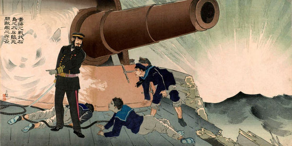 Battle of the Yellow Sea Sailors Aboard The Warship Matsushima - Kobayashi Kiyochika - Japanese Woodblock Print - Posters
