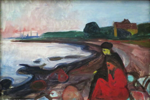 Beach With Two Seated Women – Edvard Munch Painting - Large Art Prints