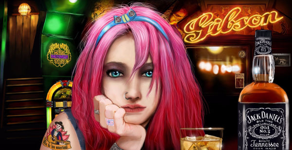 Jack Daniel's Girl With Pink Hair - Canvas Prints