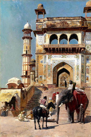 Before the Great Mosque Mathura - Edwin Lord Weeks - Vintage Indian Painting by Edwin Lord Weeks
