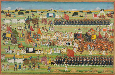 Begum Samru and Her Army - Vintage Indian Miniature Art c1805 - Large Art Prints by Miniature Art