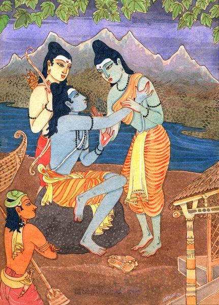 Bharat Pleads with Rama To Return To Ayodhya - Indian Painting From Ramayan - Art Prints