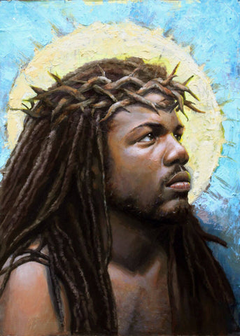 Black Jesus - Crown Of Thorns - Christian Art Painting