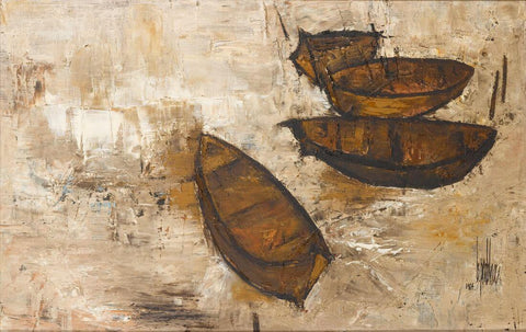 Boats - B Prabha - Indian Painting by B. Prabha