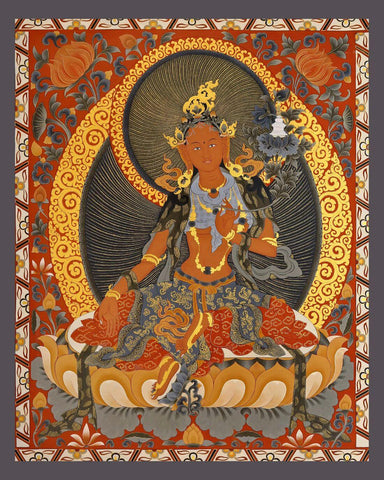 Bodhisattva Tara (Pagme Nonma - The Protector) - Bhutanese Style Buddhist Thangka by Tallenge