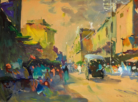 Bombay Street Scene II - S H Raza Painting - Large Art Prints by Sayed Haider Raza