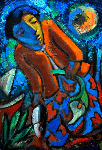 Boy Fishing In The Moonlight by James Britto
