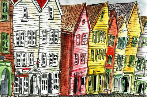 Bryggen Bergen Norway Painting by Tallenge Store