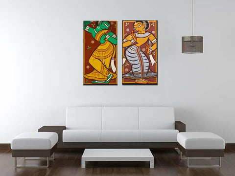 Set of 2 Jamini Roy Paintings - Gallery Wrapped Art Print (13 x 24) inches each by Jamini Roy
