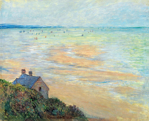 The Hut at Trouville, Low Tide (La cabane de Trouville, marée basse) - Claude Monet Painting – Impressionist Art by Claude Monet