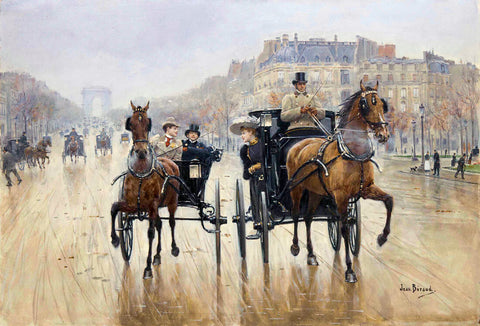 Champs-Élysées Traffic Circle (Rond-point des Champs-Élysées) - Jean Béraud Painting by Jean Béraud