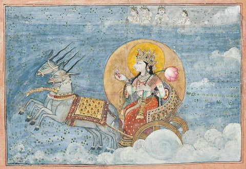 Chandni (The Moon Goddess) - Pahari School - c1810 - Vintage Indian Miniature Art Painting by Miniature Vintage