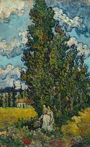 Cypresses and Two Women - Posters by Vincent Van Gogh