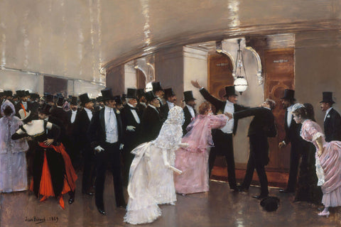 Controversy in The Passage Of the Opera (Polémique au passage de lOpéra) - Jean Béraud Painting by Jean Béraud