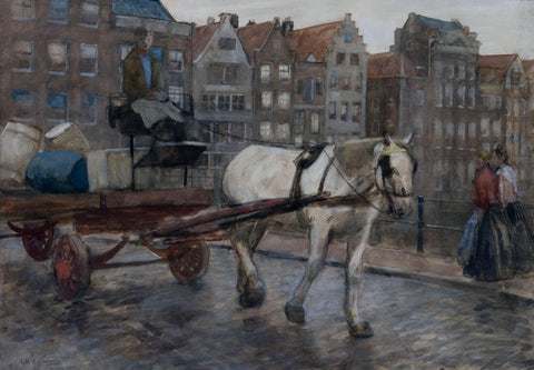 At Damrak in Amsterdam (Bei Damrak in Amsterdam)- George Breitner - Dutch Impressionist Painting by George Hendrik Breitner