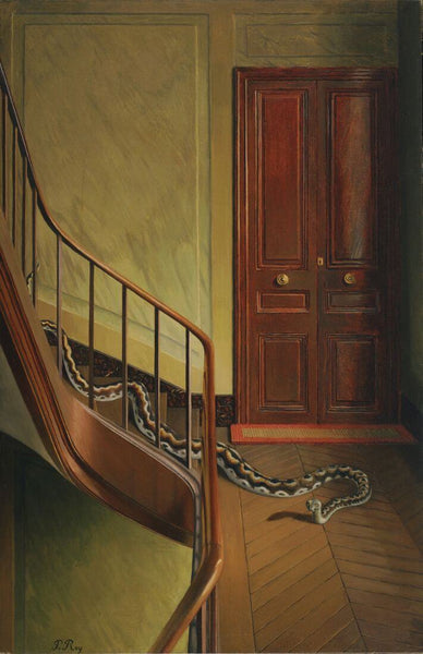 Danger On The Stairs - Pierre Roy  - Surrealist Art Paintings - Art Prints