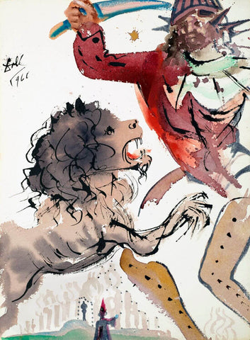 Warrior and Lion, 1996, Executed in 1966 (Guerrera y león, 1996, ejecutada en 1966) - Salvador Dali Painting - Surrealism Art by Salvador Dali