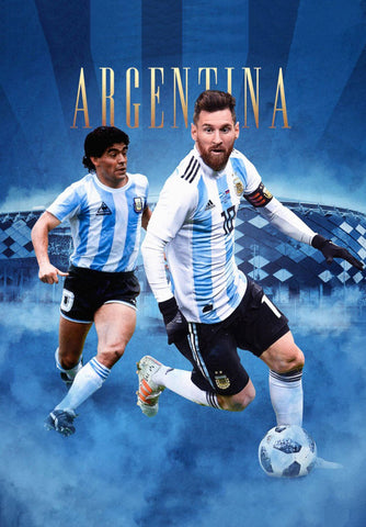 Diego Maradona Lionel Messi - Argentina Football Legends - Sports Poster by Joel Jerry