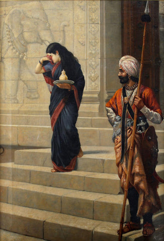 Draupadi Disguised as Sairandhri - Raja Ravi Varma Mahabharat Painting by Raja Ravi Varma